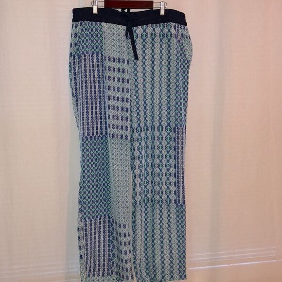 a.n.a L Blue White Wide Leg Light Patchwork Print Palazzo Pants - Picture 1 of 12